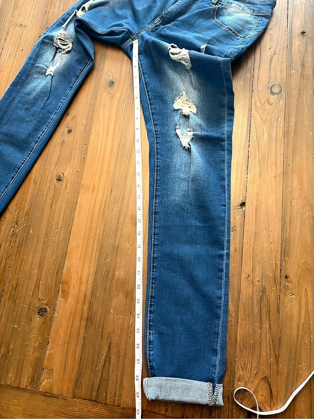 Unbranded Distressed Skinny Jeans Medium Wash Cuffed Size S - Picture 7 of 8